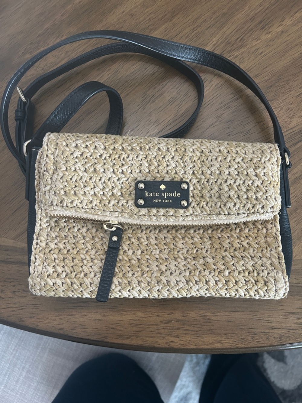 kate spade Straw Crossbody Bag with Black Trim